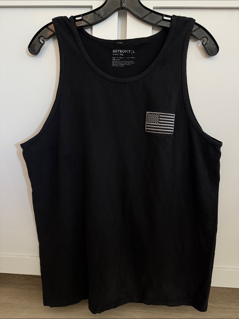 Retrofit Black Men's Tank with Monochrome Flag Patch